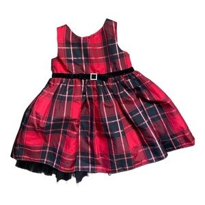 SWEET HEART ROSE Baby Holiday Velvet Bow Plaid Dress Tulle Lining Size 24 Months